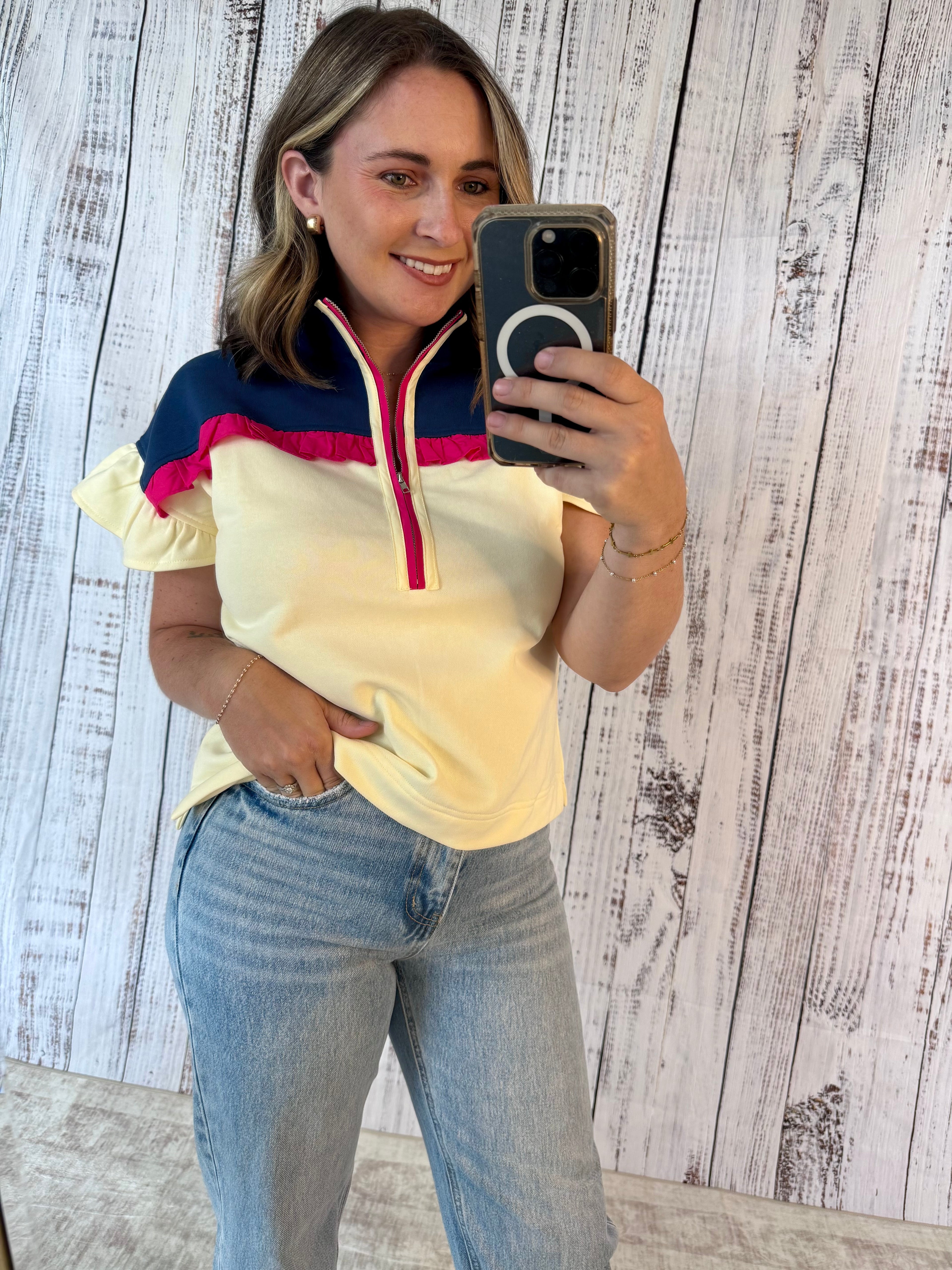 Ruffled Color Block Top