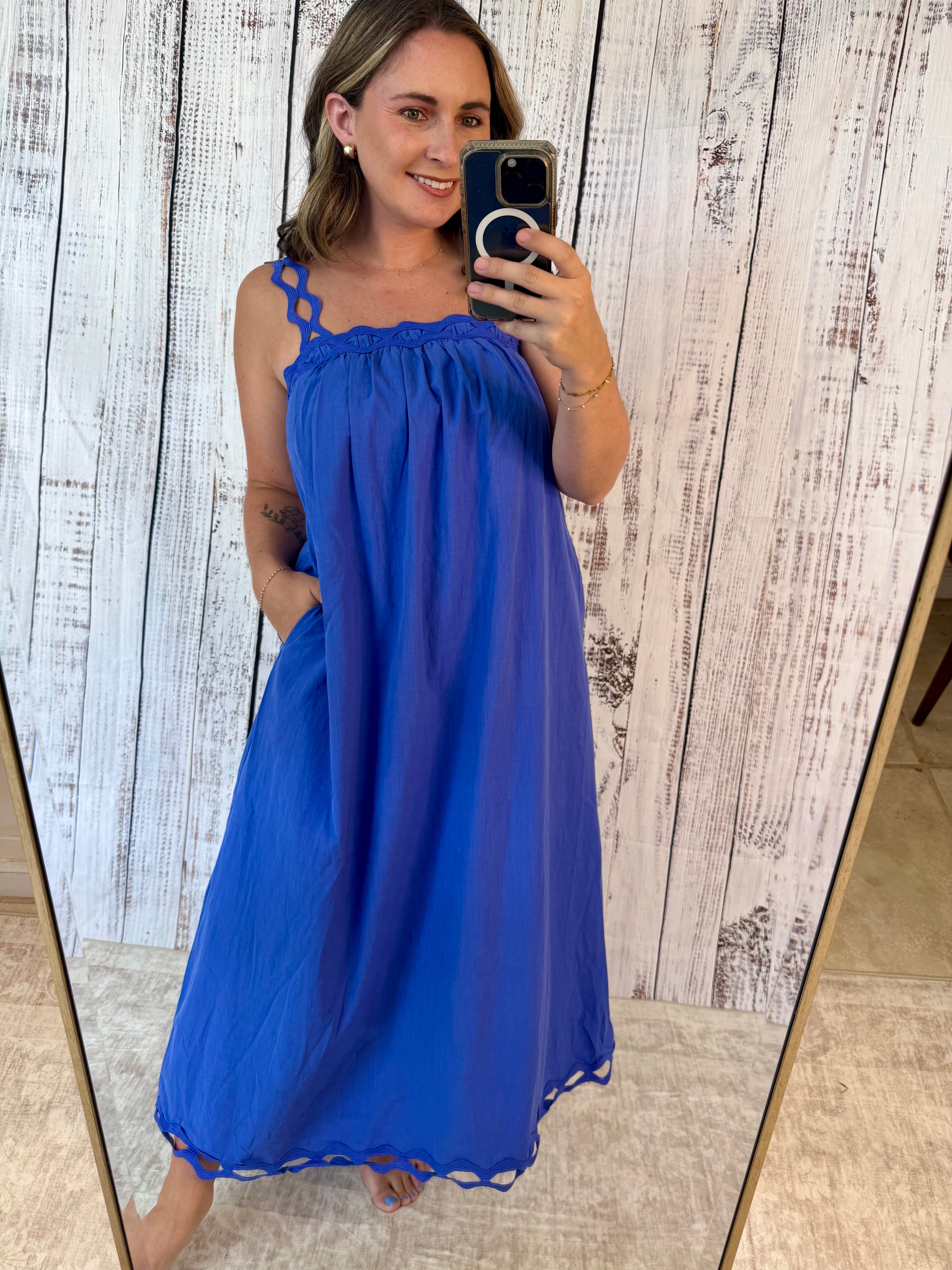 Scallop Strap Midi Dress