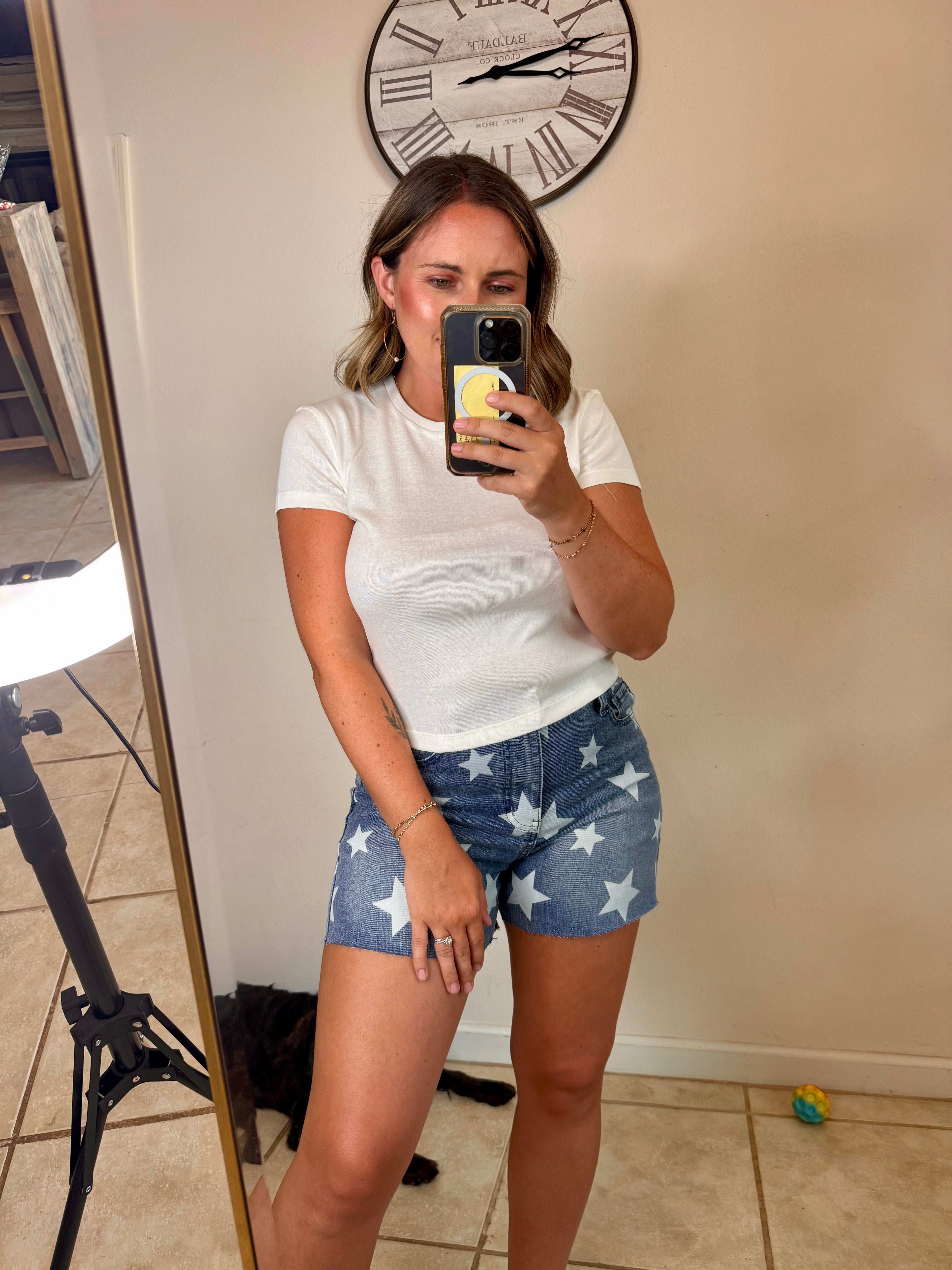 Star Print Denim Shorts