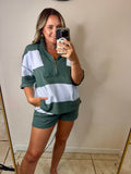 Striped Half-Zip Shorts Set
