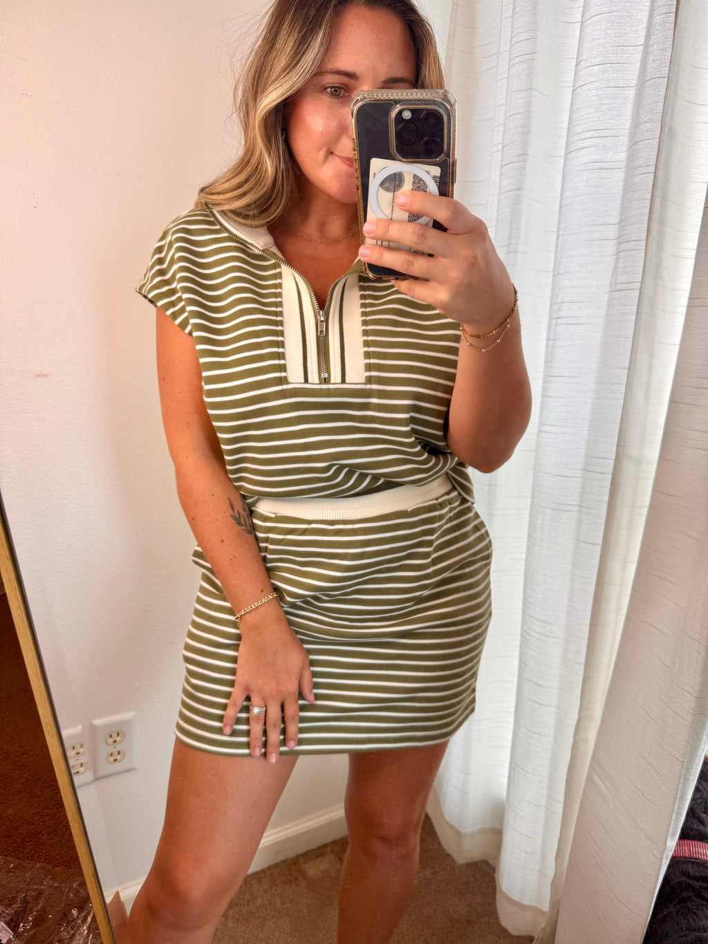 Olive Striped Skort Set