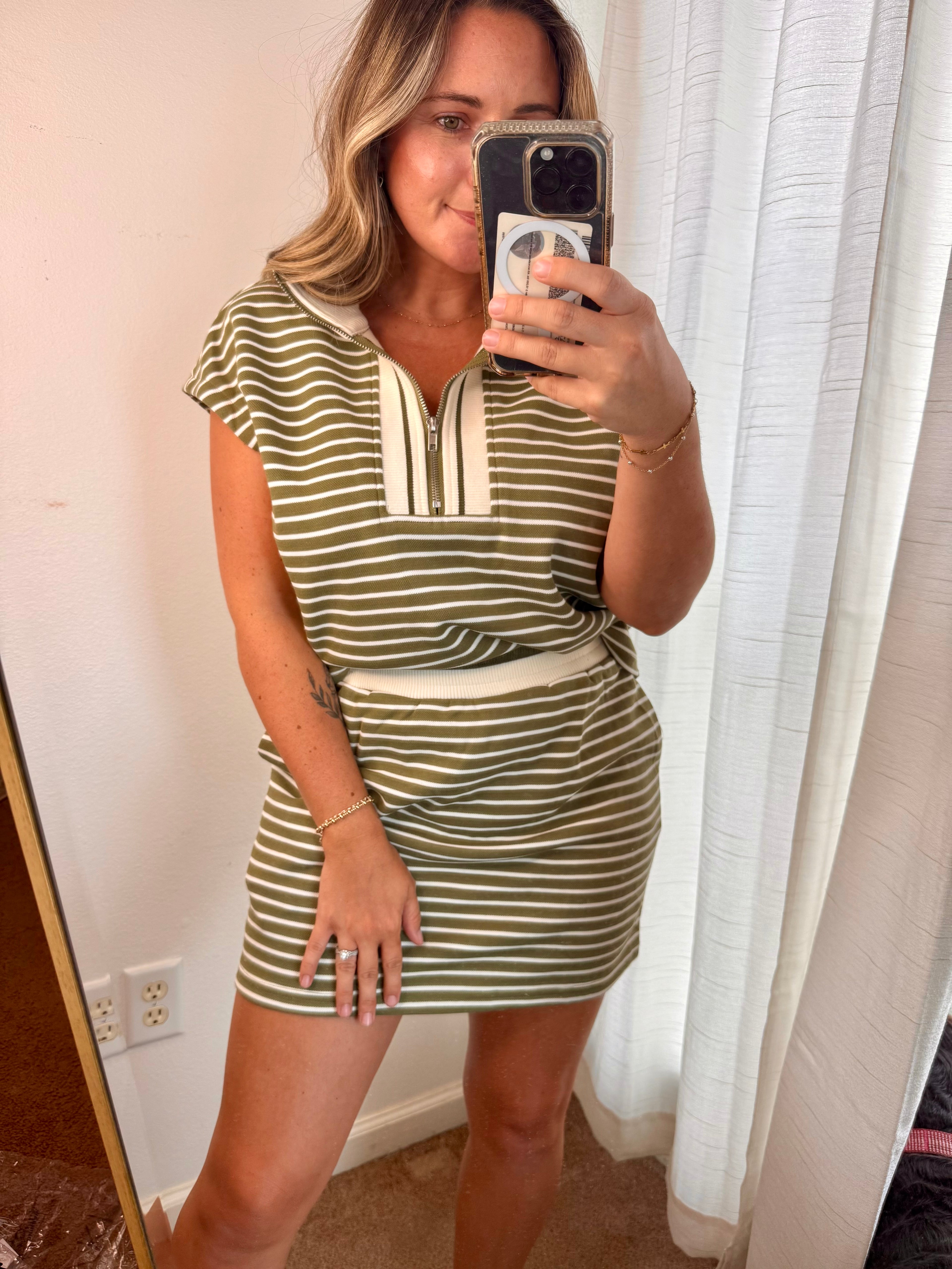 Olive Striped Skort Set