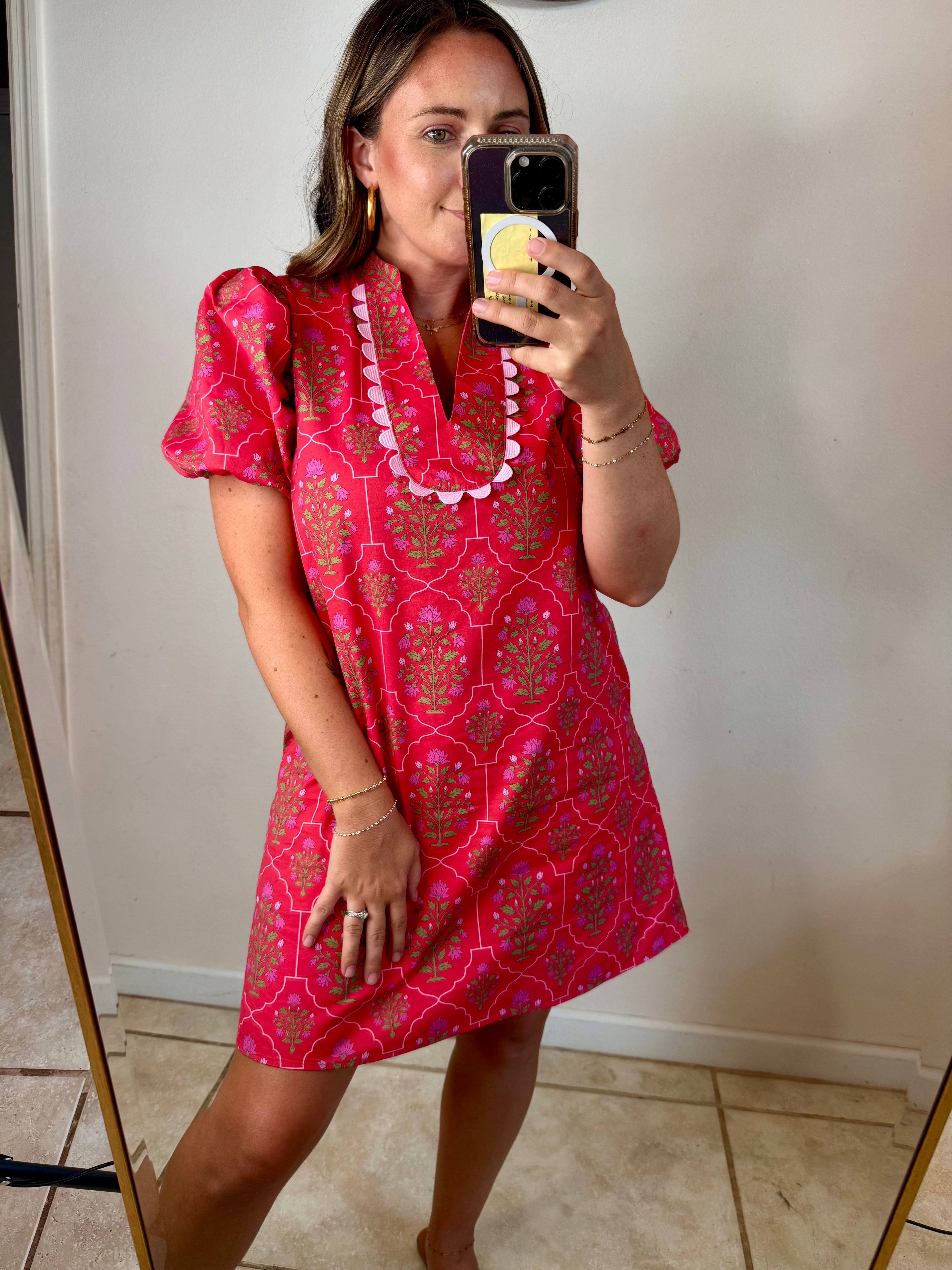 Scallop Trim Floral Dress