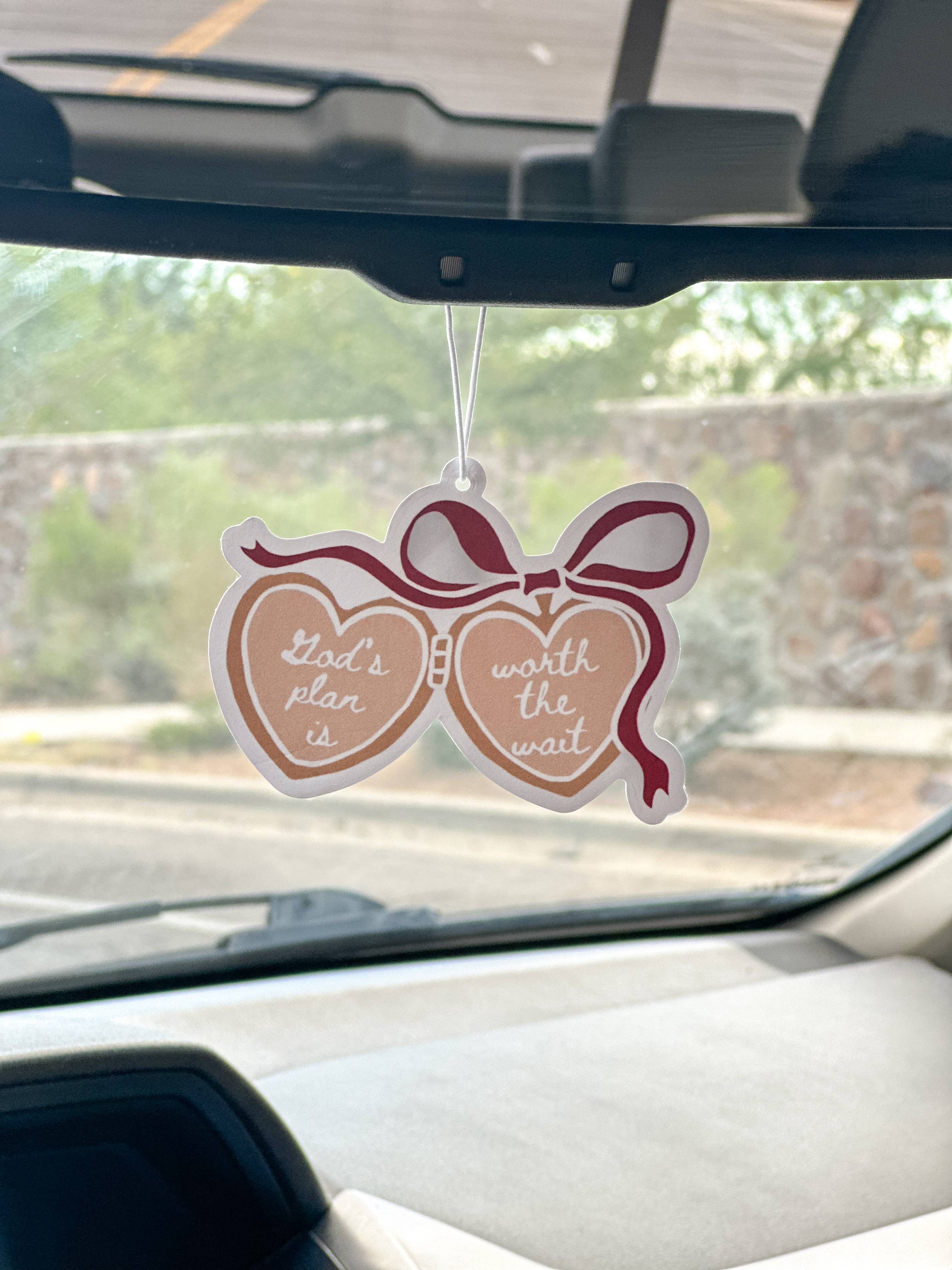 God's plan is worth the wait, cute car air freshener
