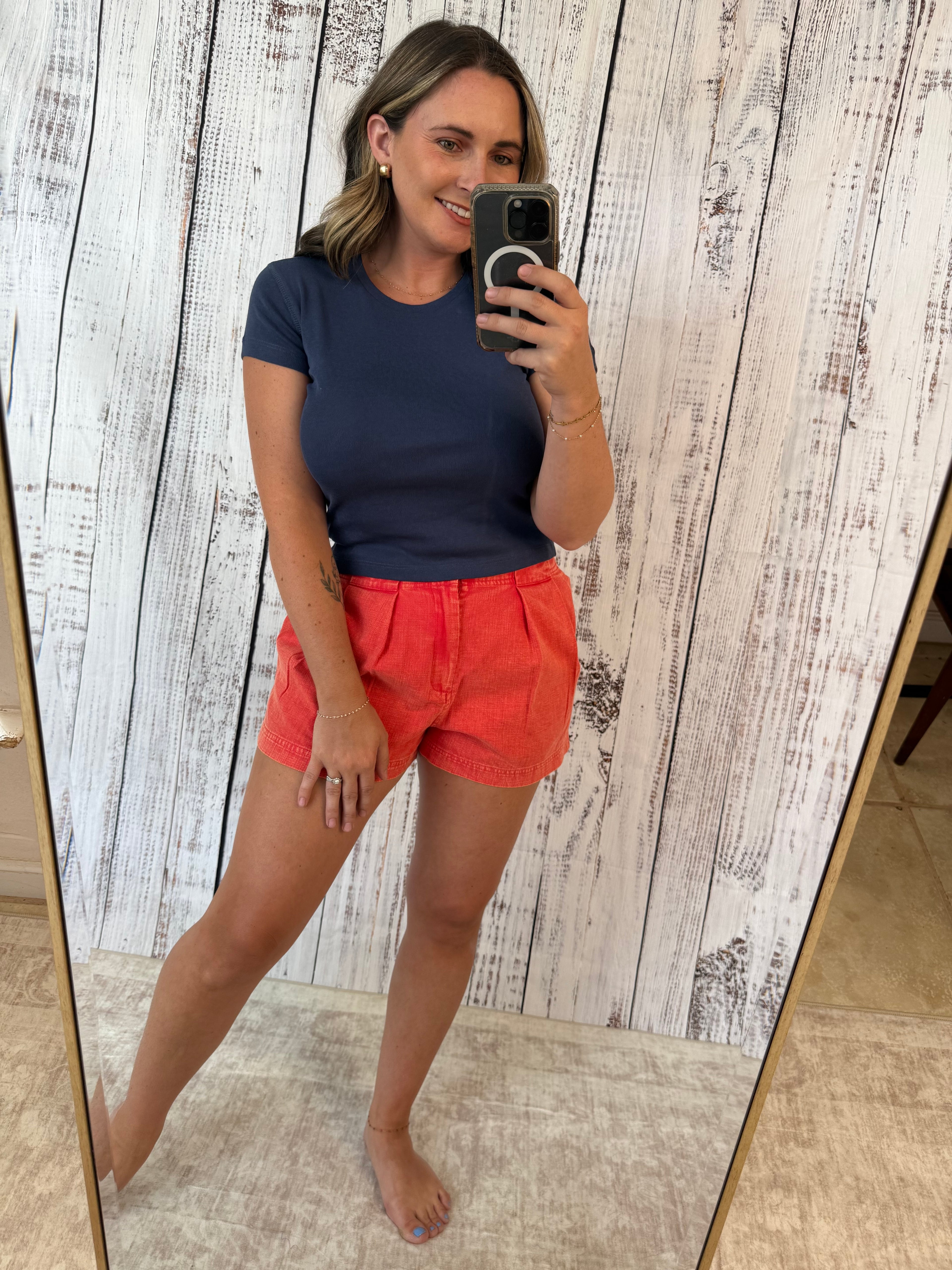 Washed Cotton Twill Pleated Shorts