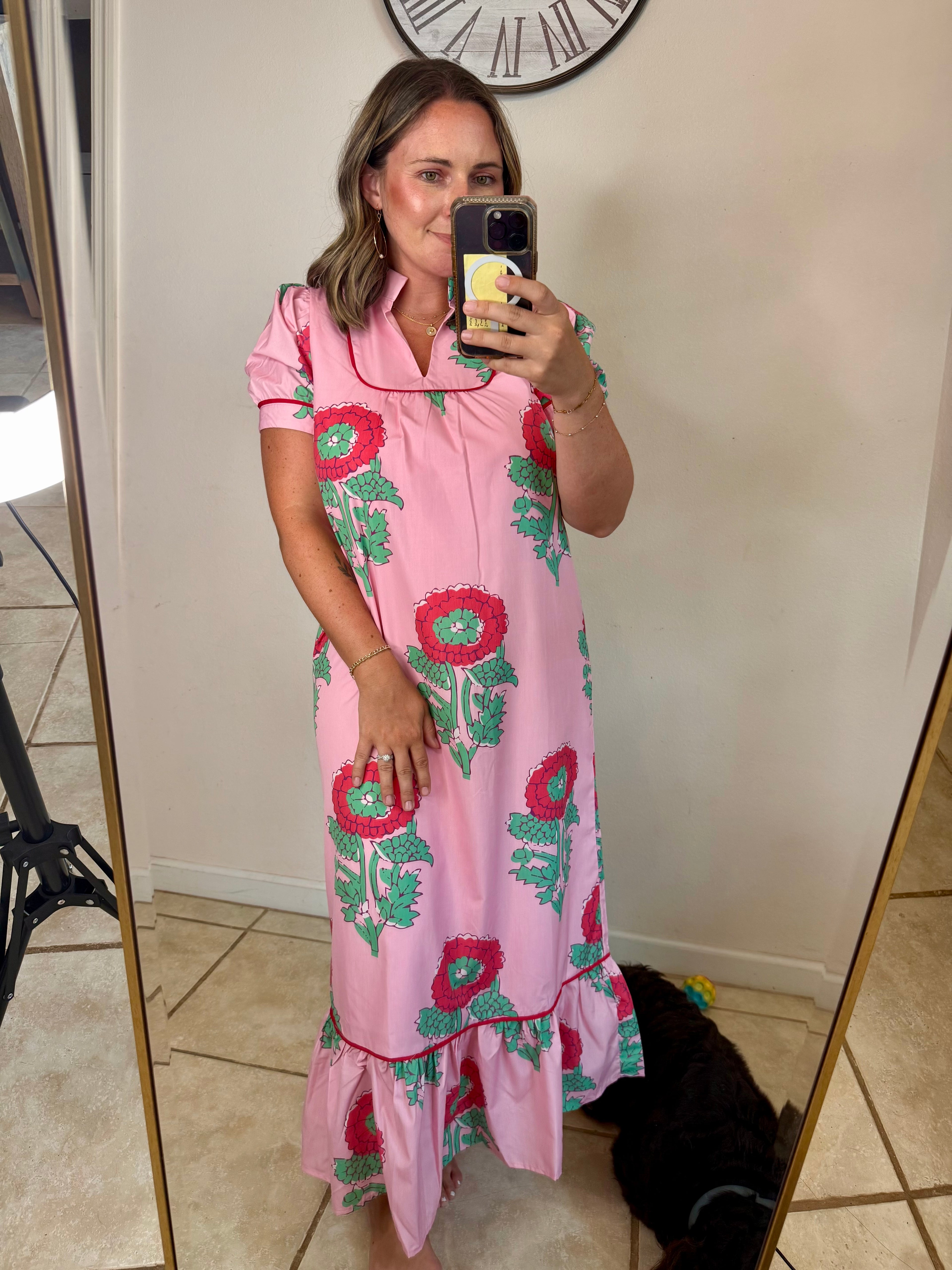 Pink Floral Midi Dress