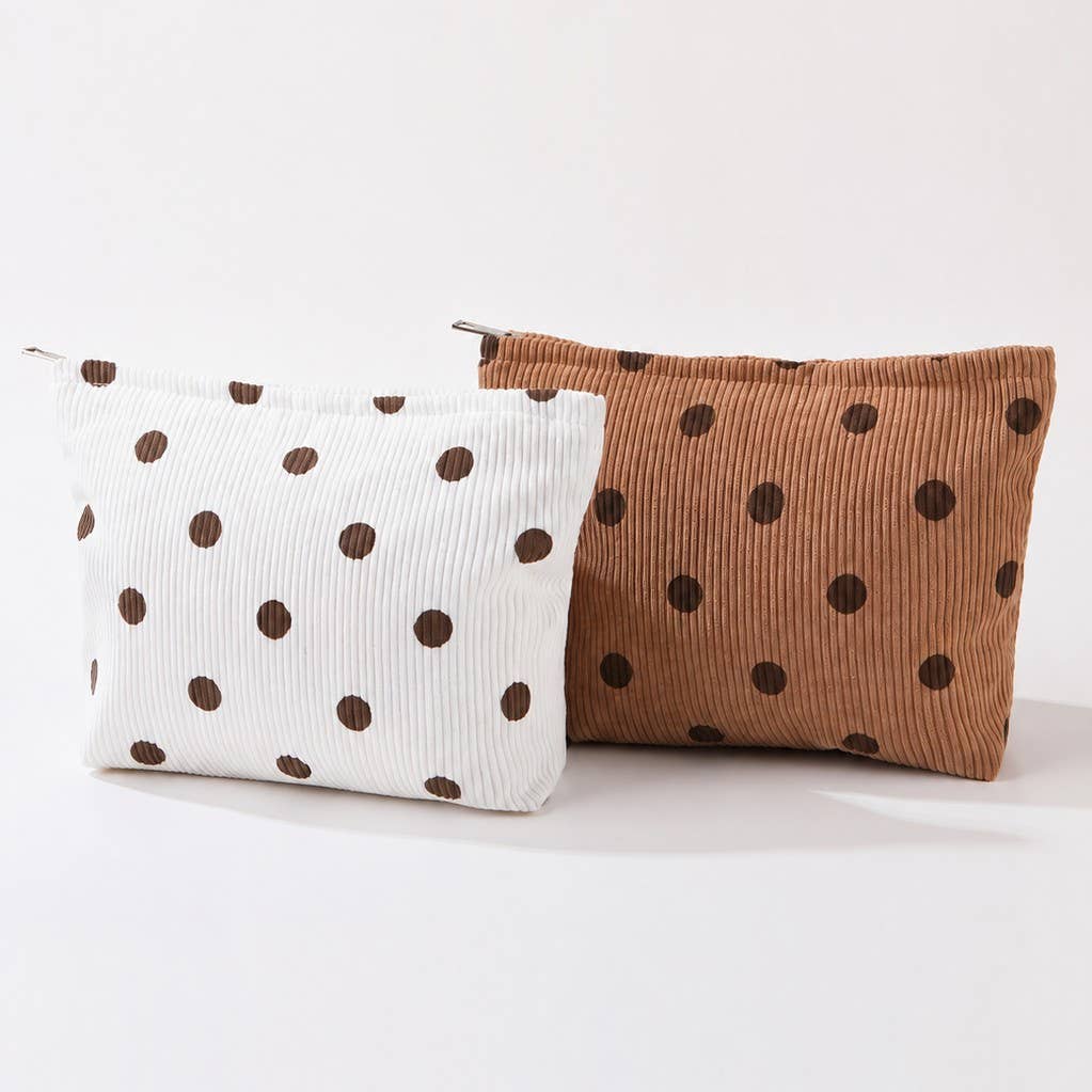 CORDUROY POLKA DOT COSMETIC MAKEUP POUCH BAG