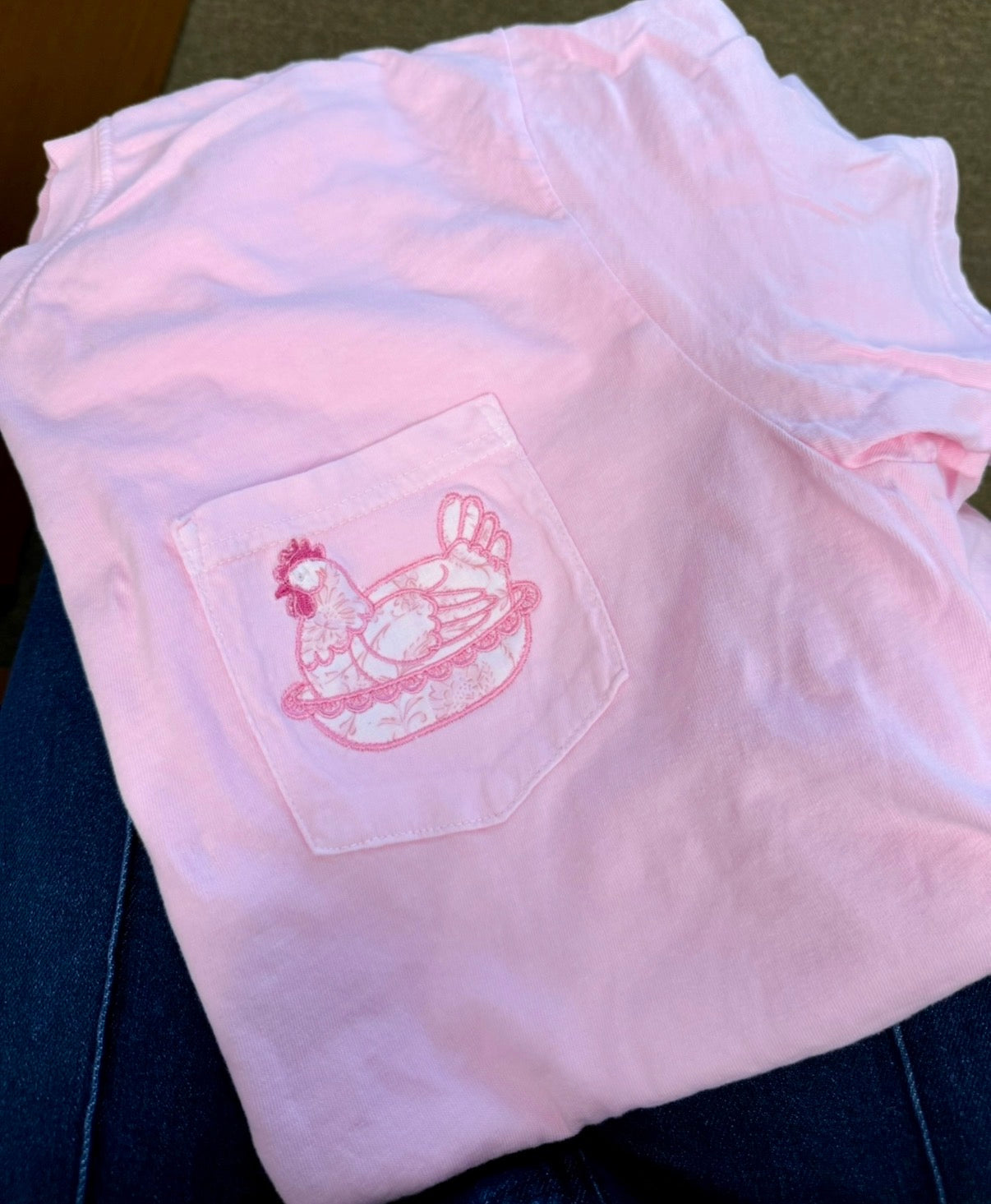 Pink Nesting Hen Pocket Tee