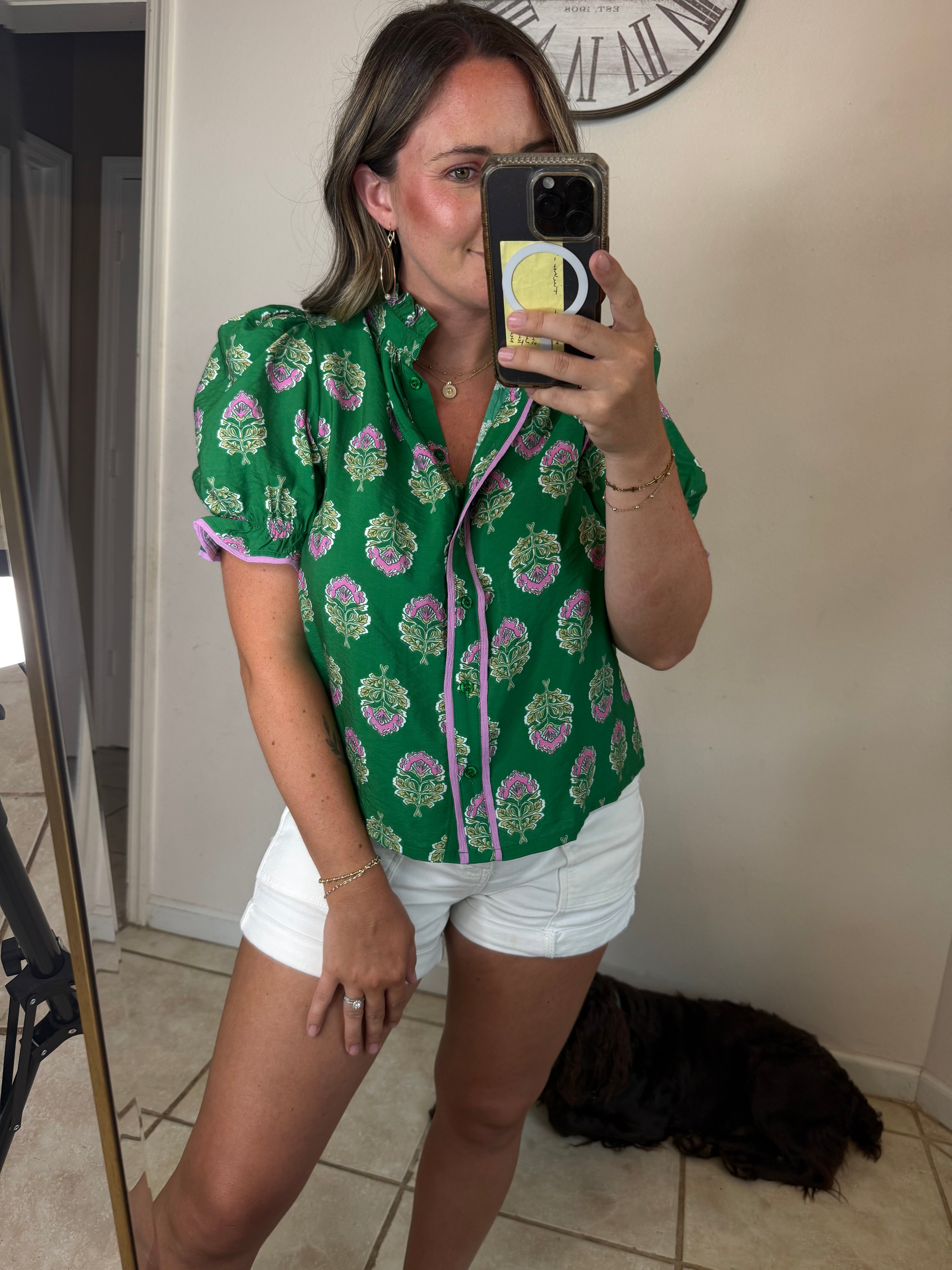Green Floral Top