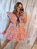 Stripe Floral Print Ruffle Mini Dress