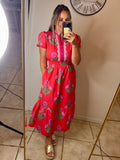 Floral Print Smocked Waist Midi Dress