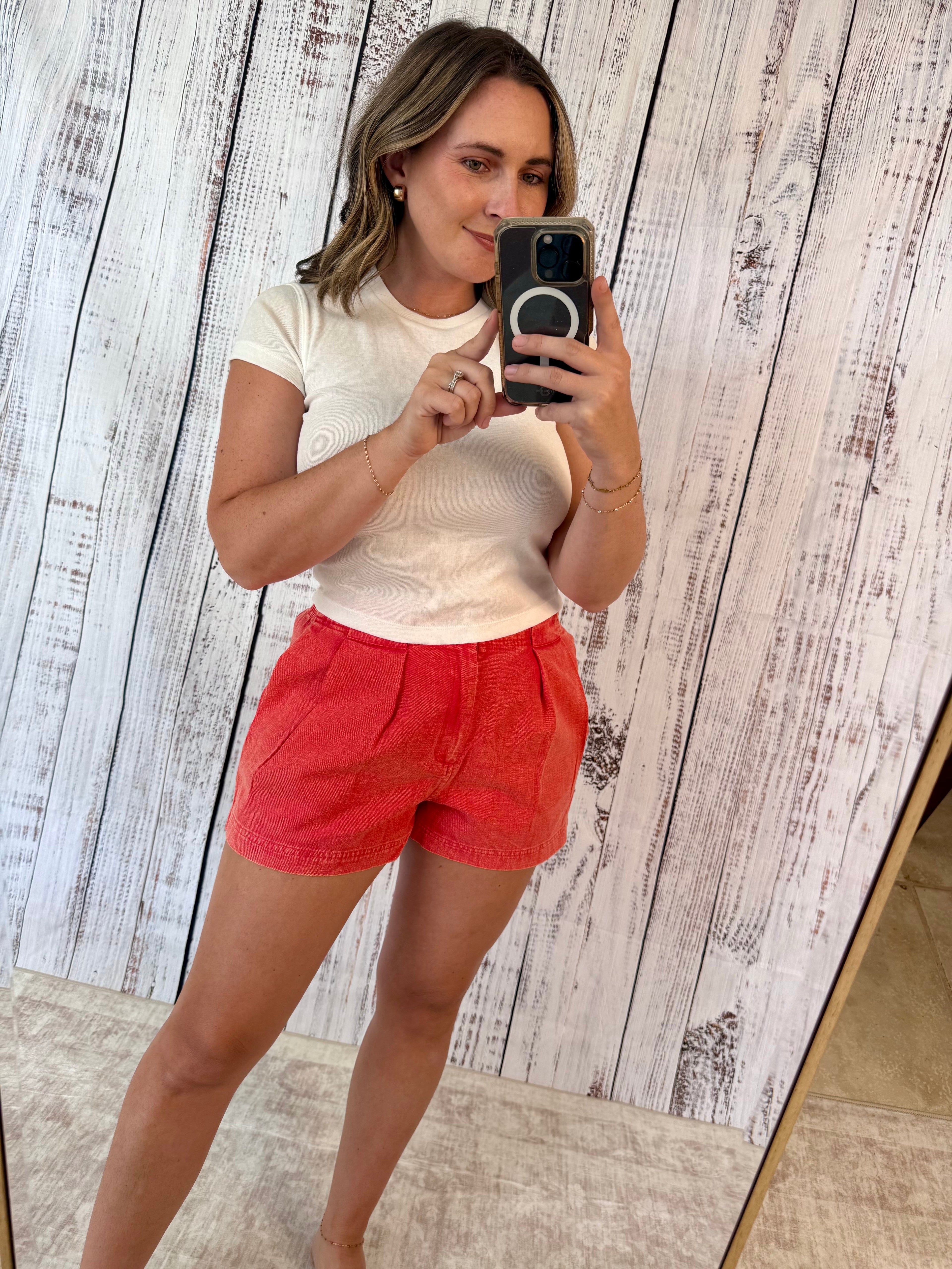 Washed Cotton Twill Pleated Shorts